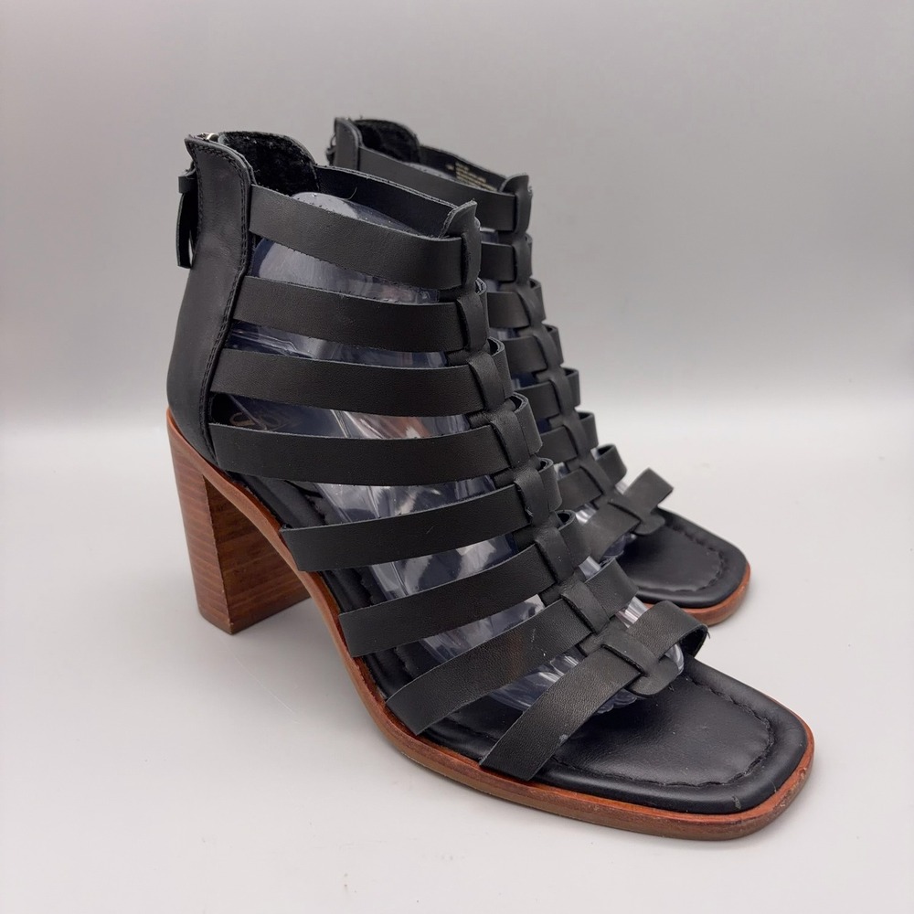 Söfft Heeled Sandals Womens 10M Black Gladiator Strappy Cage Block Heel Boho